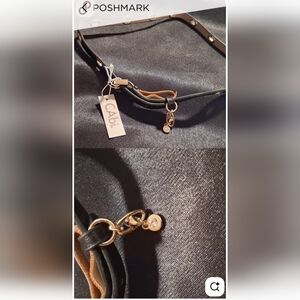 CAbi 17 To 20 Inches Adjustable Black and Gold Leather Choker, Anklet, Bracelet